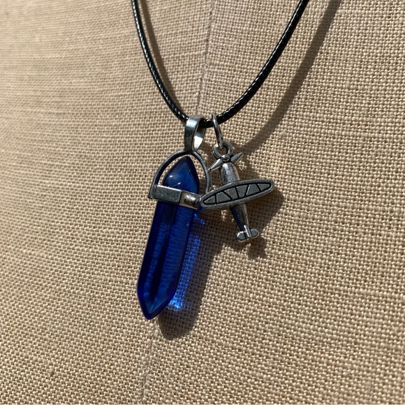 Handmade Cobalt Blue Resin Crystal Amulet Necklace & Airplane Charm - Picture 7 of 8